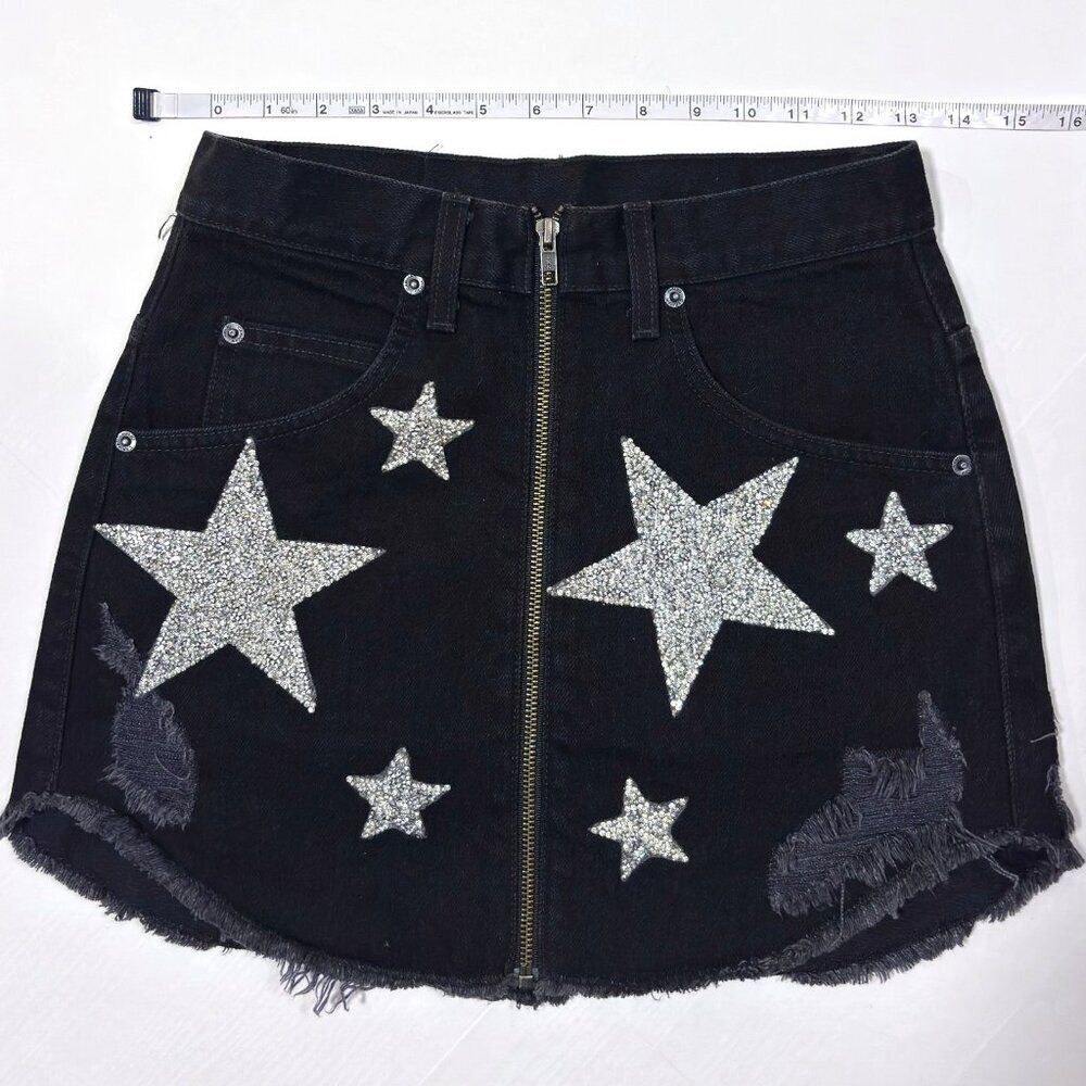 Carmar Beatrice Black Denim Silver Star Jean Skirt - Size 26 - Picture 4 of 5